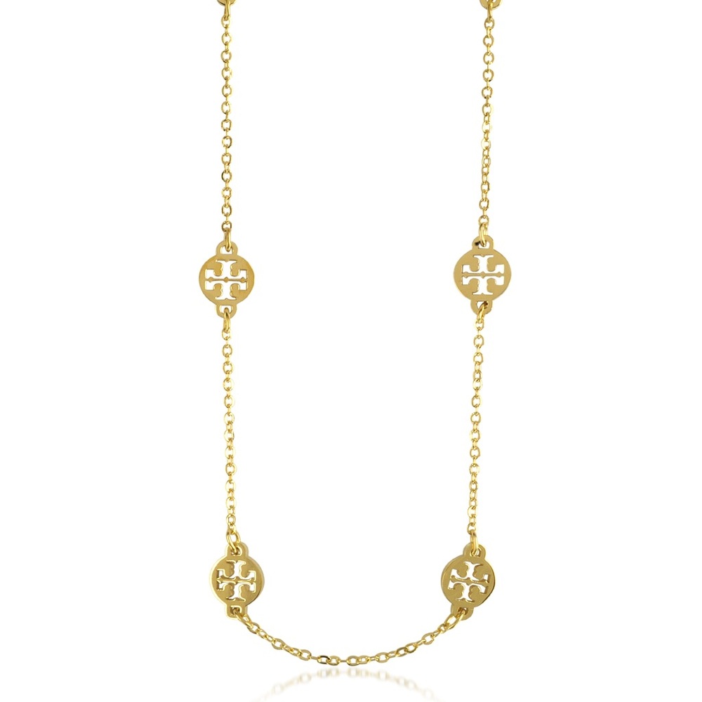 Tory Burch gold long logo necklace